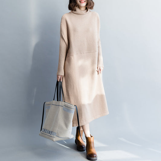 Weihnachtspullover-Kleid-Outfit in Übergröße mit hohem Halsausschnitt, hautfarben, DIY-Strickkleid