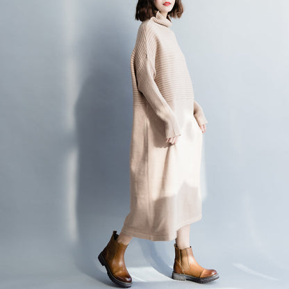 Weihnachtspullover-Kleid-Outfit in Übergröße mit hohem Halsausschnitt, hautfarben, DIY-Strickkleid