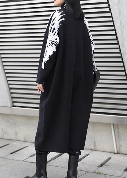 Christmas black Weaving flowers Sweater plus size high neck daily knit dress - SooLinen