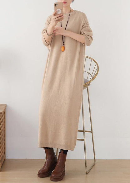 Christmas warm Sweater o neckweather DIY nude oversized knit dresses - SooLinen