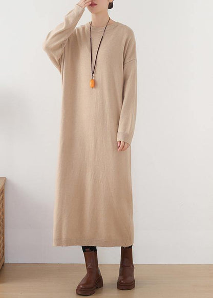 Christmas warm Sweater o neckweather DIY nude oversized knit dresses - SooLinen
