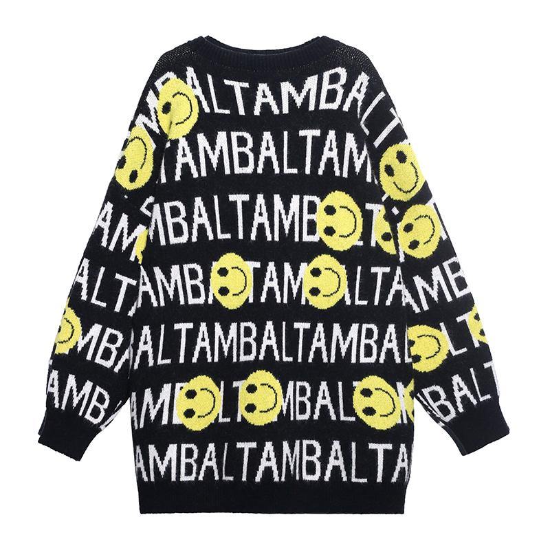 Chunky black Letter crane tops o neck trendy plus size knitted blouse - SooLinen