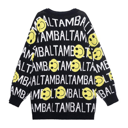 Chunky black Letter crane tops o neck trendy plus size knitted blouse - SooLinen