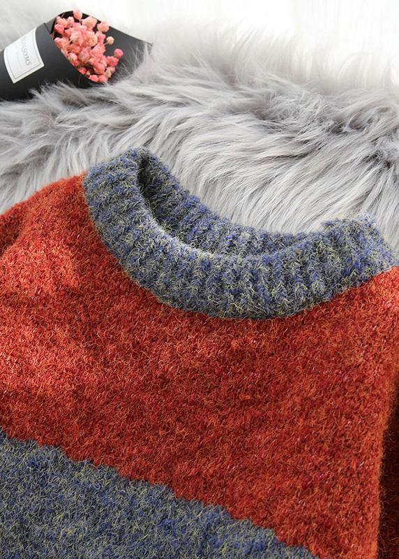 Chunky burgundy knitted t shirt o neck baggy spring knitted blouse - SooLinen