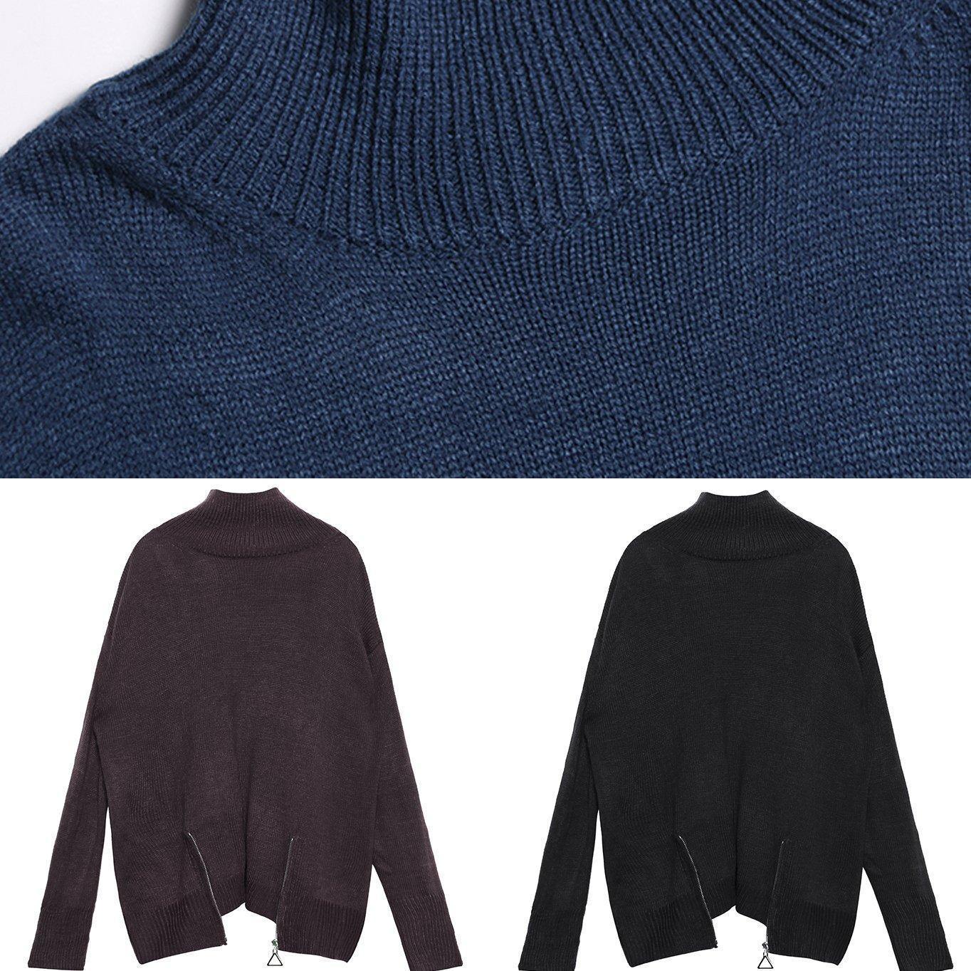 Chunky chocolate crane tops casual high neck Batwing Sleeve knitwear - SooLinen