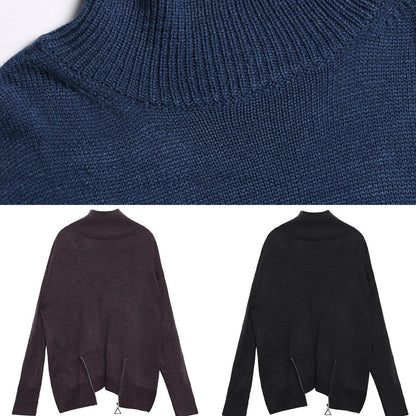 Chunky chocolate crane tops casual high neck Batwing Sleeve knitwear - SooLinen