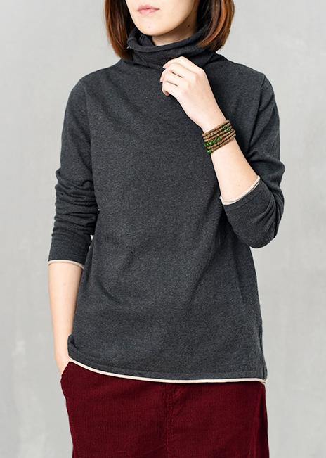 Chunky dark gray knit blouse oversize high neck sweaters fall - SooLinen