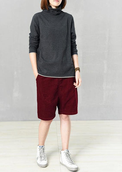 Chunky dark gray knit blouse oversize high neck sweaters fall - SooLinen