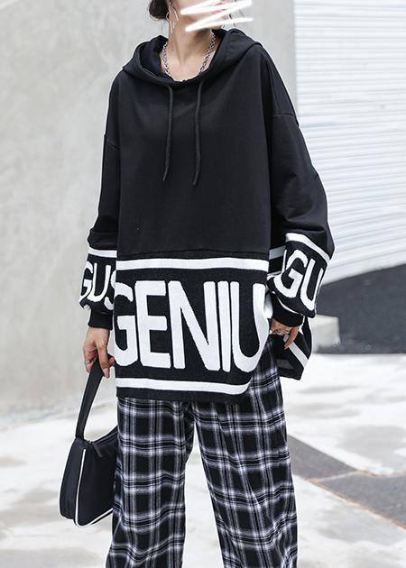 Chunky fall white Letter knit tops trendy plus size hooded top - SooLinen