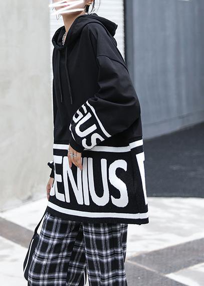 Chunky fall white Letter knit tops trendy plus size hooded top - SooLinen