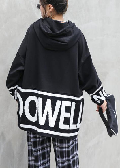 Chunky fall white Letter knit tops trendy plus size hooded top - SooLinen