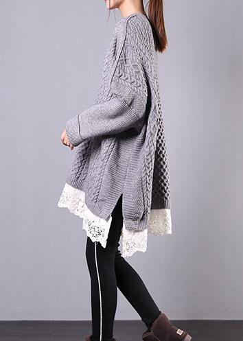 Chunky gray sweaters plus size clothing o neck Batwing Sleeve knit tops - SooLinen