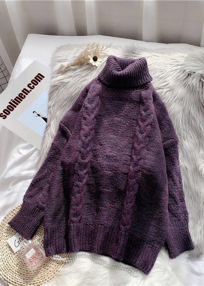 Chunky green knit blouse high neck thick oversize fall knit sweat tops - SooLinen