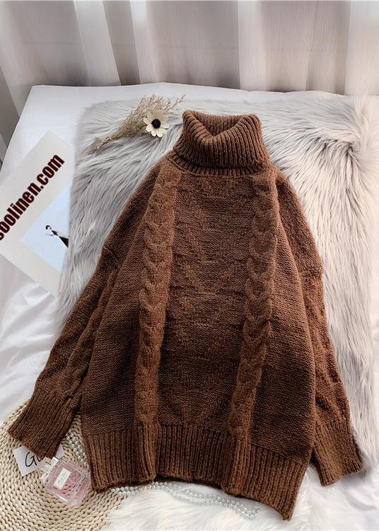 Chunky green knit blouse high neck thick oversize fall knit sweat tops - SooLinen