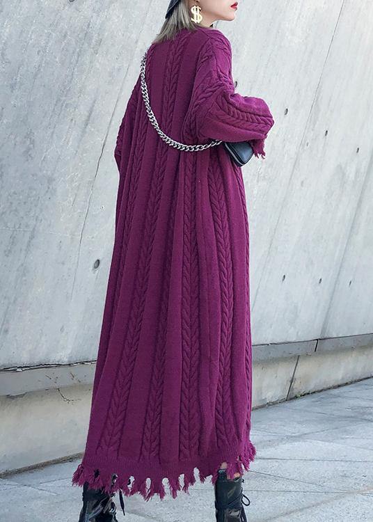 Chunky o neck tassel Sweater dress outfit Moda purple Ugly sweater dresses - SooLinen