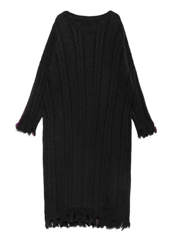 Chunky o neck tassel Sweater dress outfit Moda purple Ugly sweater dresses - SooLinen