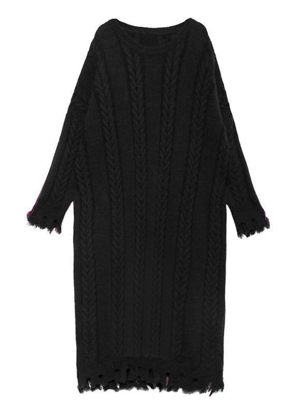 Chunky o neck tassel Sweater dress outfit Moda purple Ugly sweater dresses - SooLinen