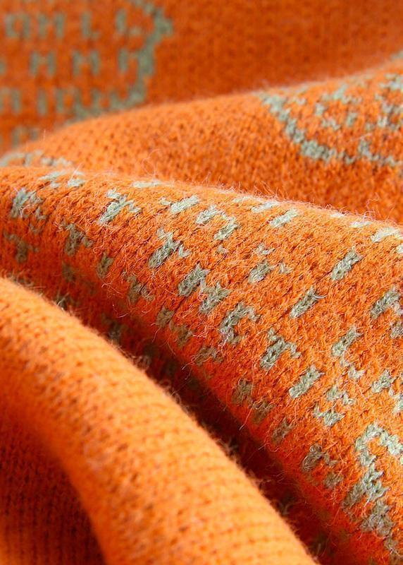 Chunky orange crane tops high neck oversize wild knitwear - SooLinen