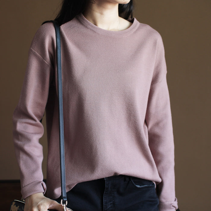 Grobstrickpullover in Rosa, locker sitzende Strickblusen, Vintage-O-Ausschnitt, Oberteil aus Kaninchenfell
