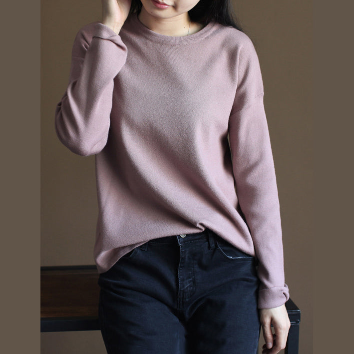 Grobstrickpullover in Rosa, locker sitzende Strickblusen, Vintage-O-Ausschnitt, Oberteil aus Kaninchenfell