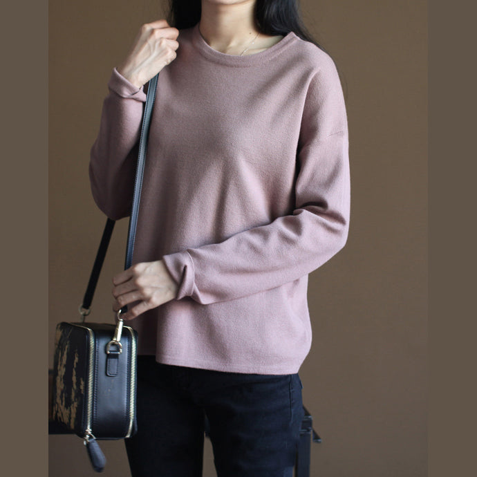 Grobstrickpullover in Rosa, locker sitzende Strickblusen, Vintage-O-Ausschnitt, Oberteil aus Kaninchenfell