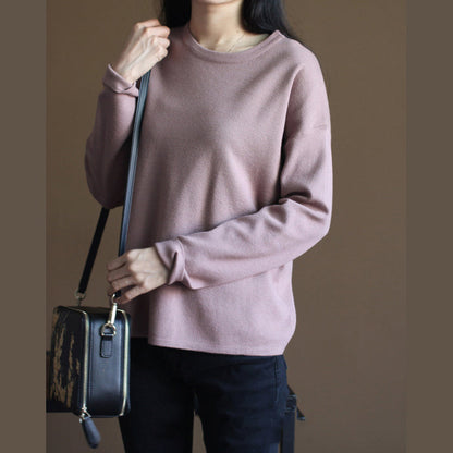 Grobstrickpullover in Rosa, locker sitzende Strickblusen, Vintage-O-Ausschnitt, Oberteil aus Kaninchenfell