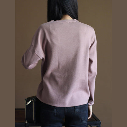 Grobstrickpullover in Rosa, locker sitzende Strickblusen, Vintage-O-Ausschnitt, Oberteil aus Kaninchenfell