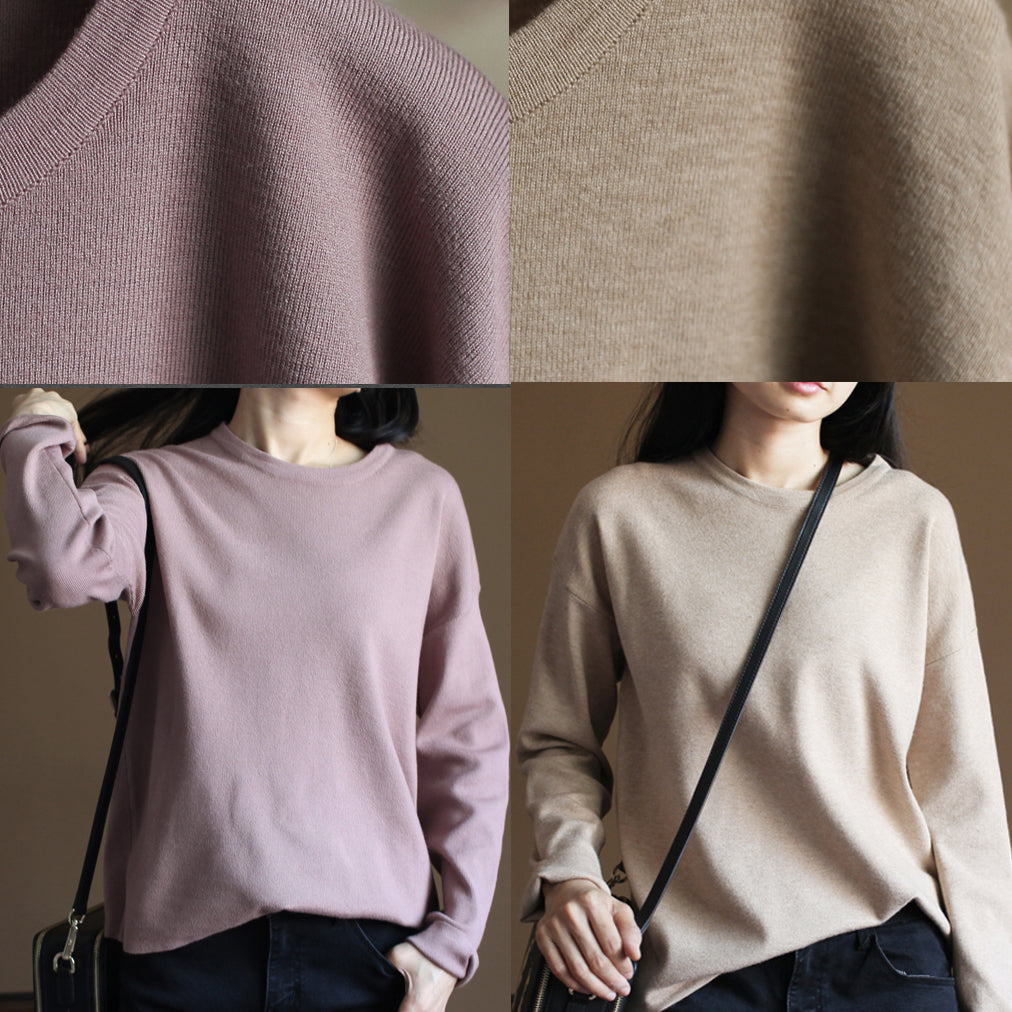 Grobstrickpullover in Rosa, locker sitzende Strickblusen, Vintage-O-Ausschnitt, Oberteil aus Kaninchenfell