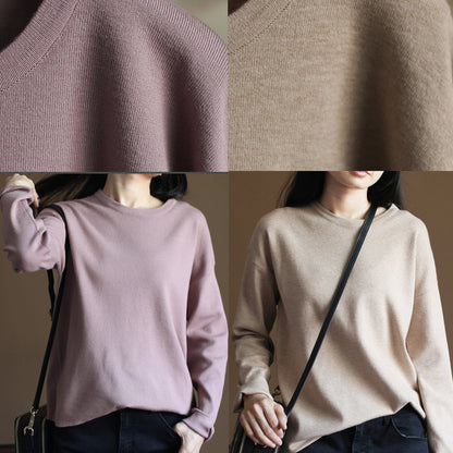 Grobstrickpullover in Rosa, locker sitzende Strickblusen, Vintage-O-Ausschnitt, Oberteil aus Kaninchenfell