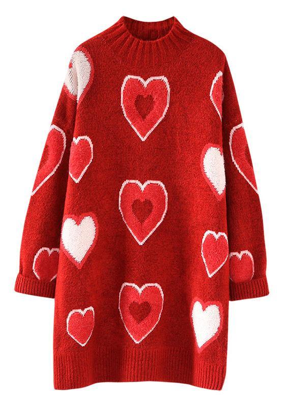 Chunky red Sweater dress outfit Largo o neck oversized thick knitwear - SooLinen