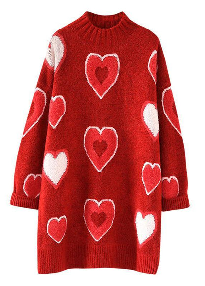 Chunky red Sweater dress outfit Largo o neck oversized thick knitwear - SooLinen