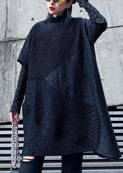 Chunky spring black knit tops plus size clothing o neck knit top - SooLinen