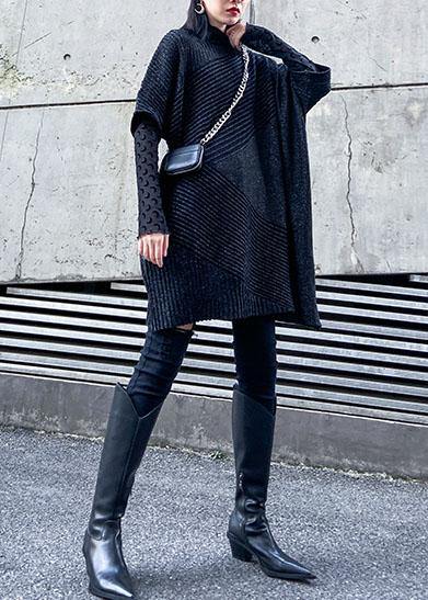 Chunky spring black knit tops plus size clothing o neck knit top - SooLinen