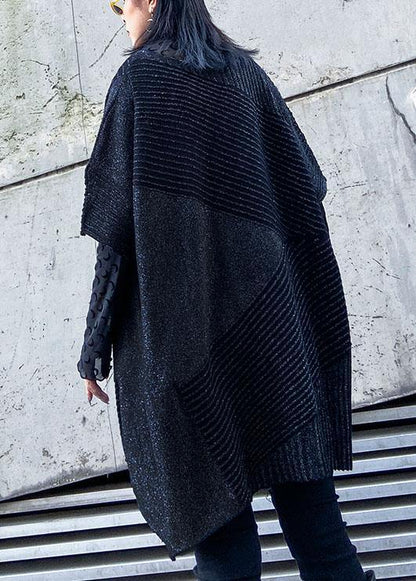 Chunky spring black knit tops plus size clothing o neck knit top - SooLinen