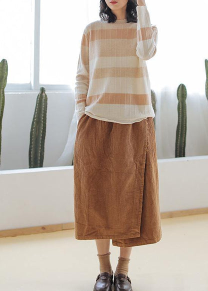 Chunky striped sweaters plus size o neck long sleeve top - SooLinen