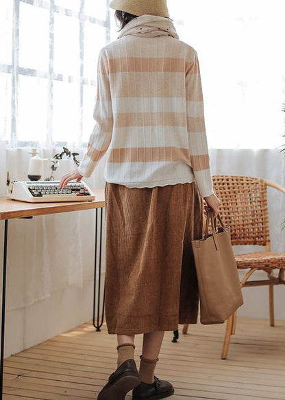 Chunky striped sweaters plus size o neck long sleeve top - SooLinen