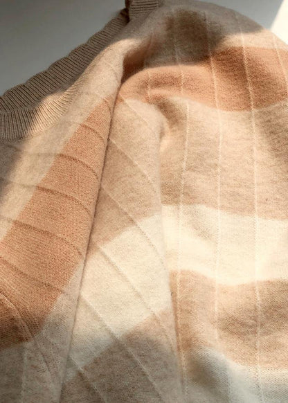 Chunky striped sweaters plus size o neck long sleeve top - SooLinen