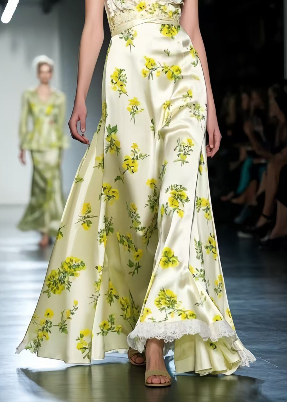 Classy Apricot Print Exra Large Hem Silk Vestidos Dress Summer