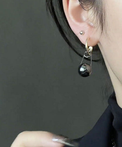 Pendientes colgantes redondos de perla de aleación negra con clase