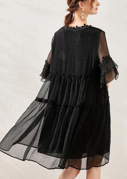 Classy Black Appliques Chiffon Summer Robe Dresses - SooLinen