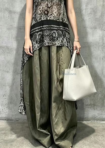 Classy Black Asymmetrical Print Top And Wide Leg Pants Two Pieces Set Sleeveless