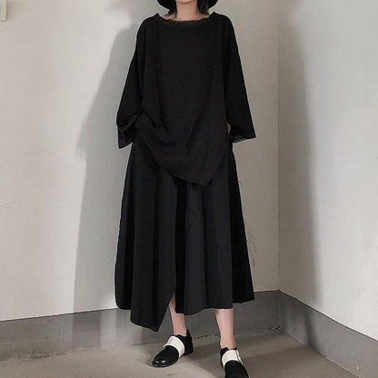 Classy Black Blouses For Women O Neck Asymmetric Art Spring Shirt - SooLinen