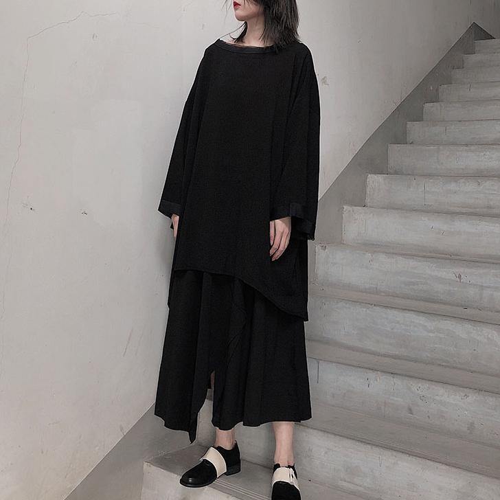 Classy Black Blouses For Women O Neck Asymmetric Art Spring Shirt - SooLinen