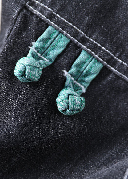 Edle schwarze lässige Haremshose mit elastischer Taille und Patchwork-Taschen