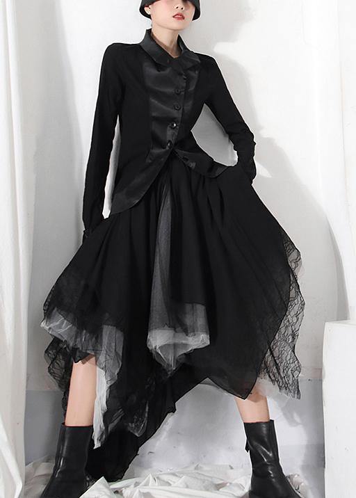 Classy Black Colorblock tulle asymmetrical design  Skirt Summer - SooLinen