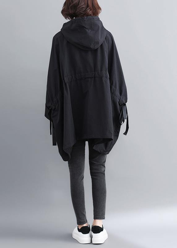 Classy Black Fine Outfit Outfits Hooded Tie Waist Spring Outwears - SooLinen