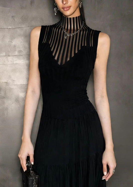 Classy Black Hign Neck Hollow Out Spandex Top Sleeveless
