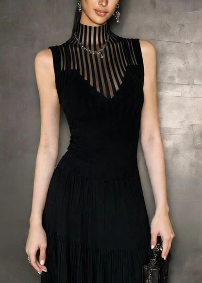Classy Black Hign Neck Hollow Out Spandex Top Sleeveless