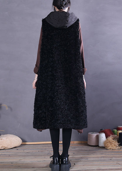 Edle schwarze Kapuzentaschen Kunstpelz Tanks ärmellos