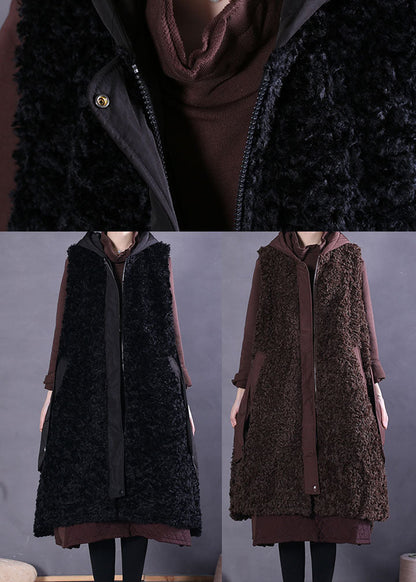 Edle schwarze Kapuzentaschen Kunstpelz Tanks ärmellos